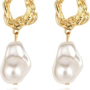 Pearl Drop Earrings Gold Plated Dangle Statement Jewelry for Women Gift